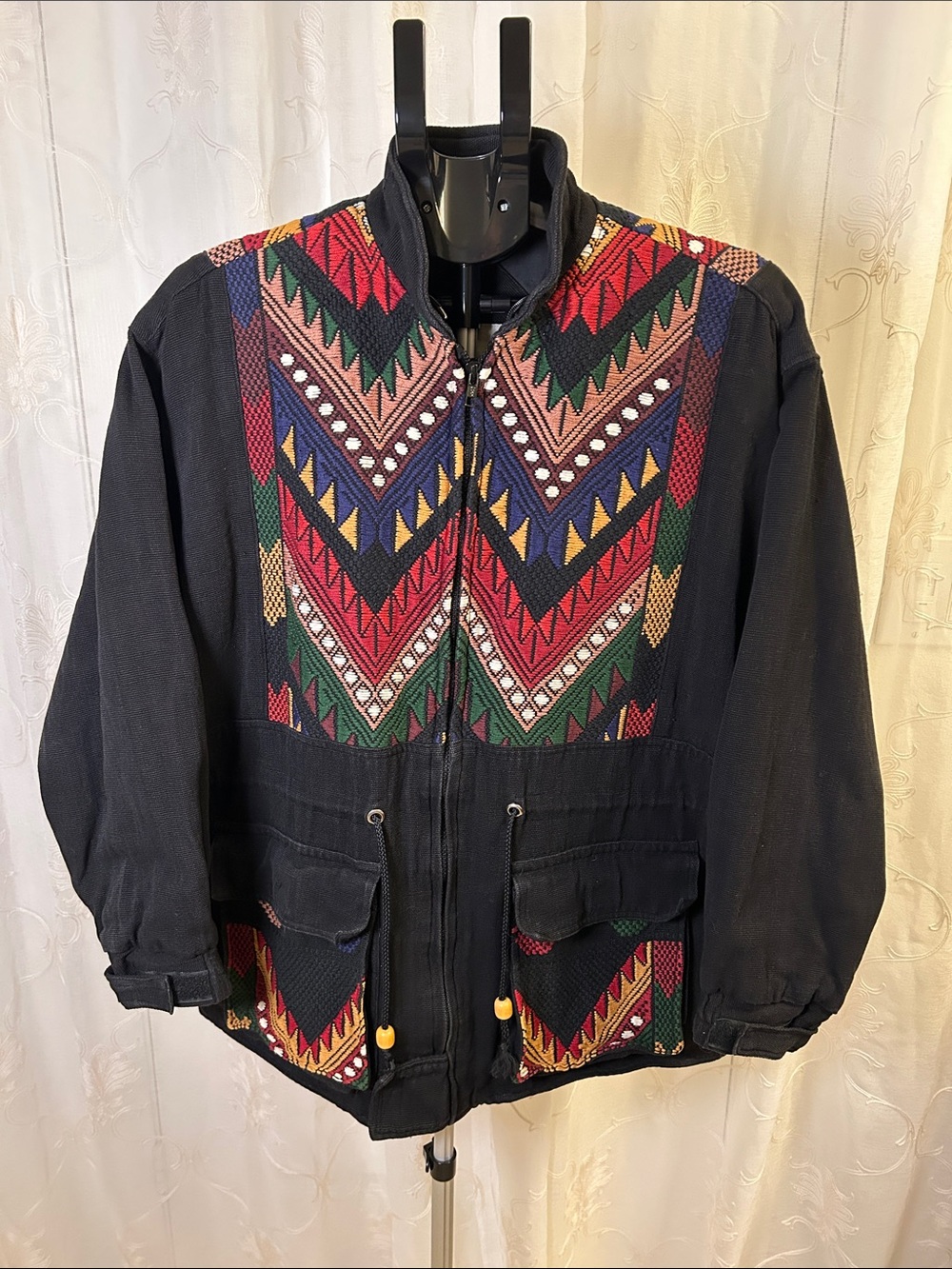 Vtg 90s Catalina’s Originals Aztec Embroidered Utility Jacket Black Size M